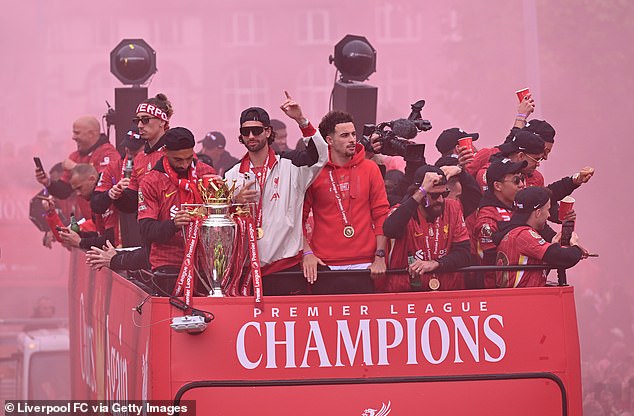 Red smoke engulfed the pathway with several of Liverpool's first team seen on the top tier