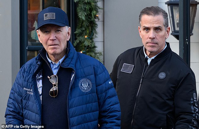 US President Joe Biden and son Hunter Biden step out of a bookstore while shopping in Nantucket, Massachusetts,
