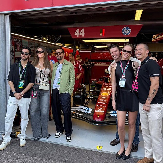 Sofia Vergara (left middle) beamed as she stood alongside her new mystery man (left front) at the Monaco Grand Prix