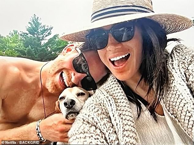 Meghan and Harry are pictured together at Frogmore Cottage in a picture which was shared in their Netflix docuseries