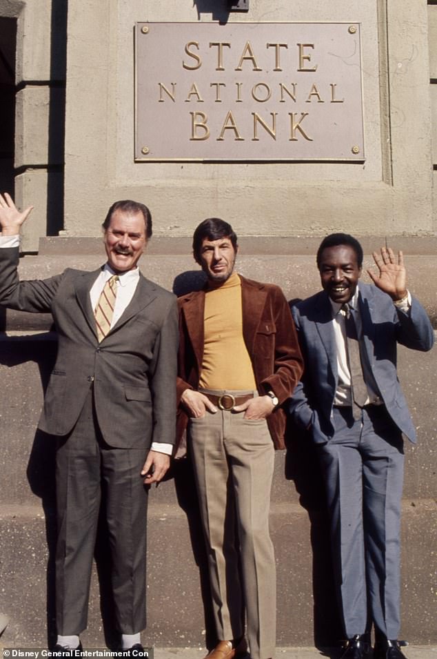 (L-R) Larry Hagman, Leonard Nimoy and McEachin in the TV movie The Alpha Caper