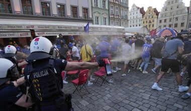Police in Poland seemingly used pepper spray during a clash with Chelsea and Real Betis fans