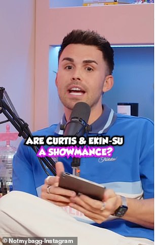 Curtis told host Joe Baggs: ' Yeah, it's a full on showmance. You're right guys, 1000%. I think our contract runs out in two months or something and then we'll end up breaking up'