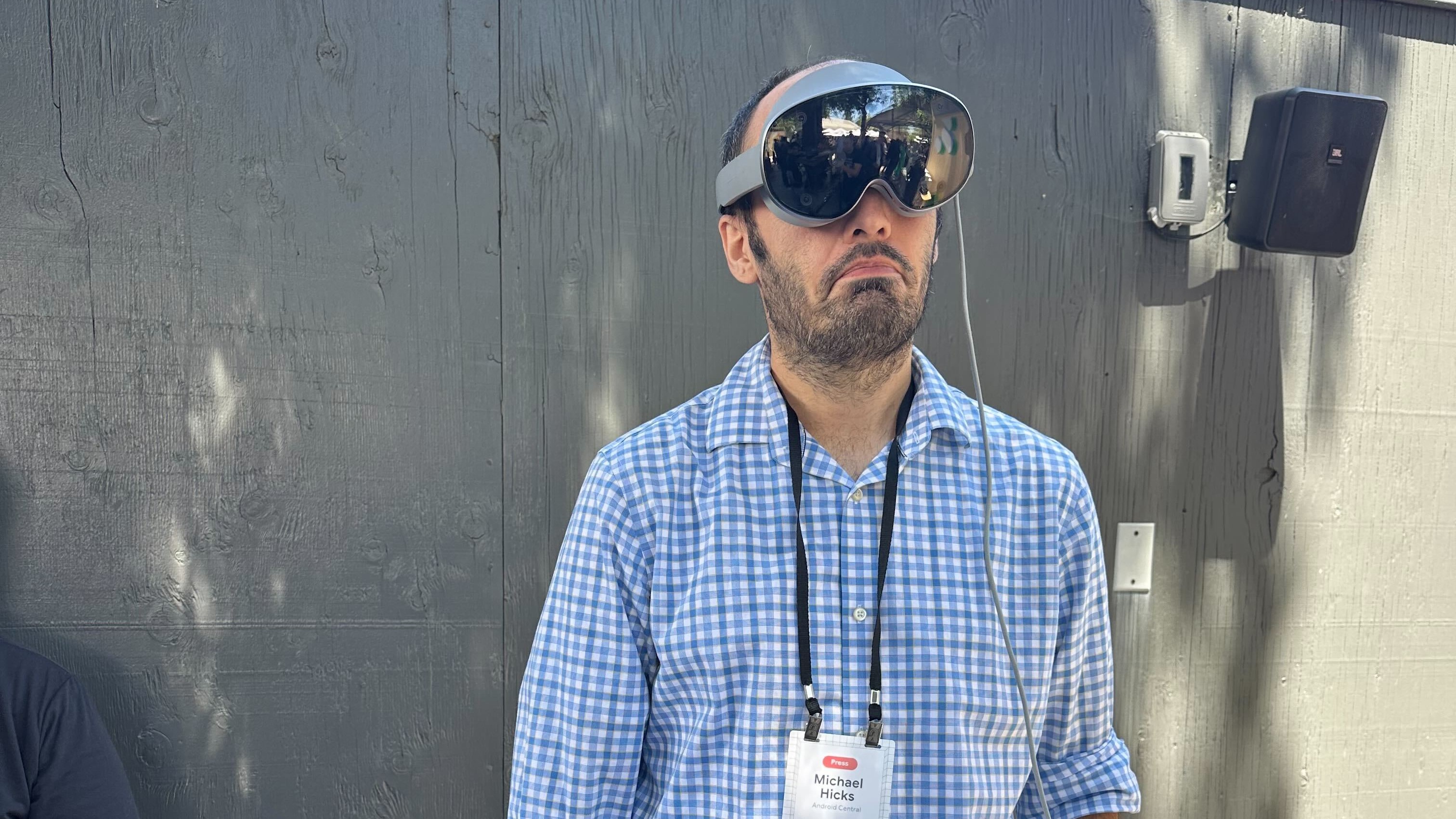 Michael Hicks testing Android XR on Samsung Project Moohan at Google I/O 2025