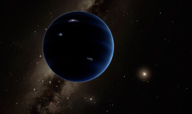 Undated handout image issued by Caltech of an artist's representation of Planet Nine, as astounding evidence of a hidden giant planet on the fringes of the solar system has been uncovered by scientists using computer simulations. PRESS ASSOCIATION Photo. Issue date: Wednesday January 20, 2016. The mysterious world, nicknamed Planet Nine, is about 10 times more massive than the Earth, thought to be gaseous, and similar to Uranus or Neptune. See PA story SCIENCE Planet. Photo credit should read: Caltech/R. Hurt(IPAC)/PA Wire NOTE TO EDITORS: This handout photo may only be used in for editorial reporting purposes for the contemporaneous illustration of events, things or the people in the image or facts mentioned in the caption. Reuse of the picture may require further permission from the copyright holder.