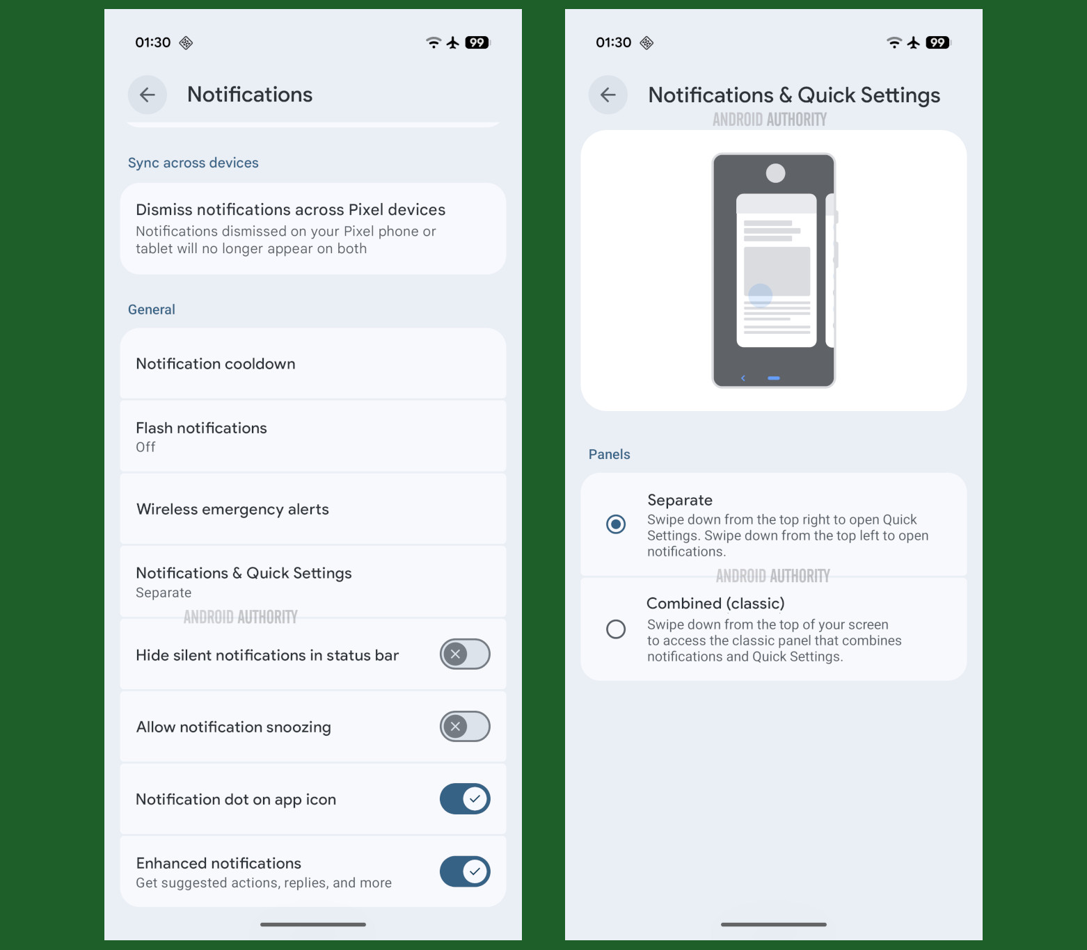 Android 16 QPR1 notifications & Quick Settings panel feature