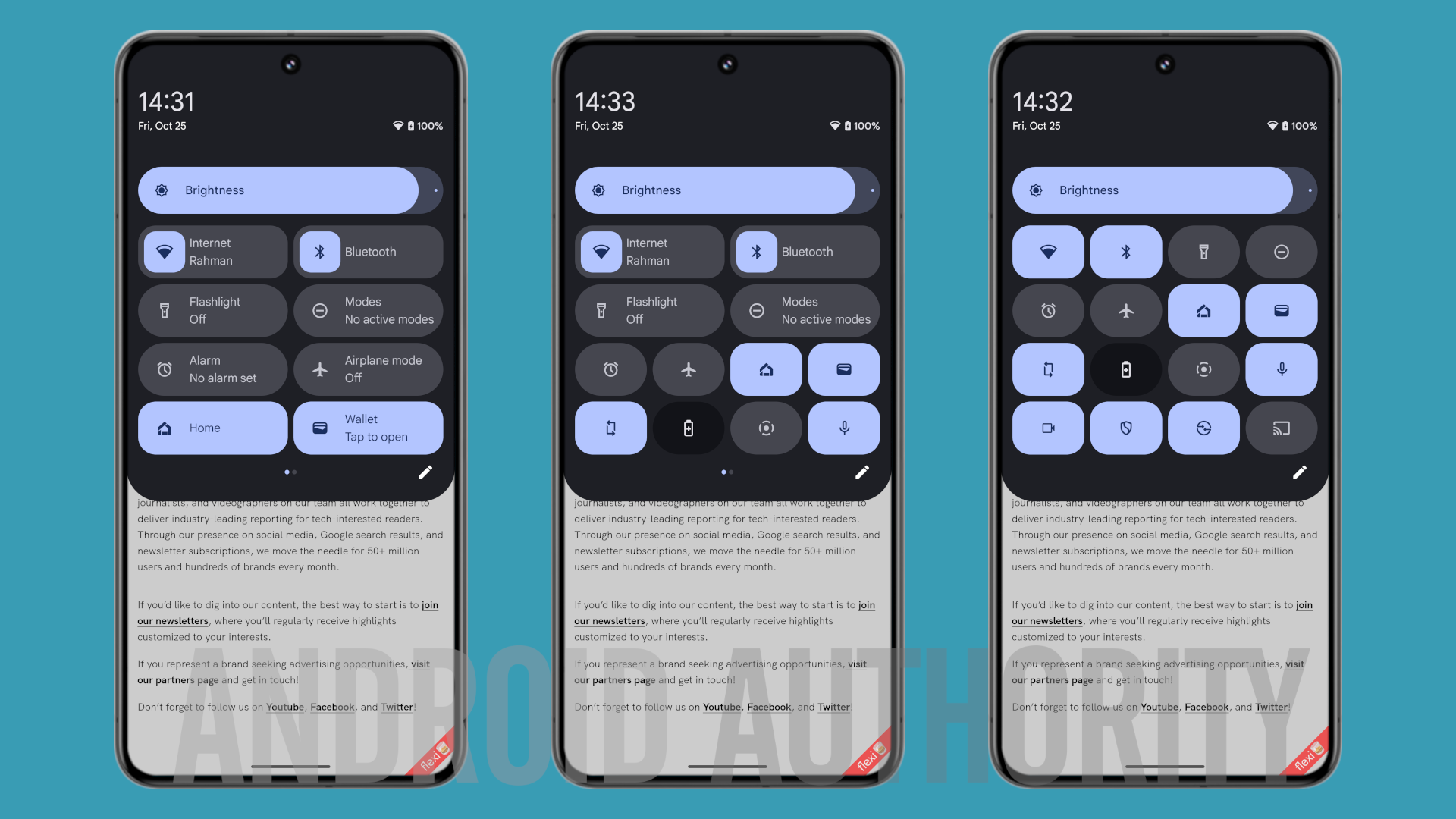 Android 16 Quick Settings panel at different sizes 2