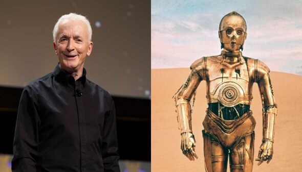 Split screen of Anthony Daniels and C3PO