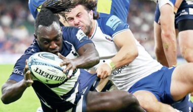 Cutting edge: Gabriel Ibitoye scores in Bristol’s recent Premiership win against Bath PICTURE: Getty Images