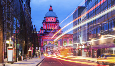 Illuminated Belfast City Hall. Belfast, Northern Ireland, United Kingdom.