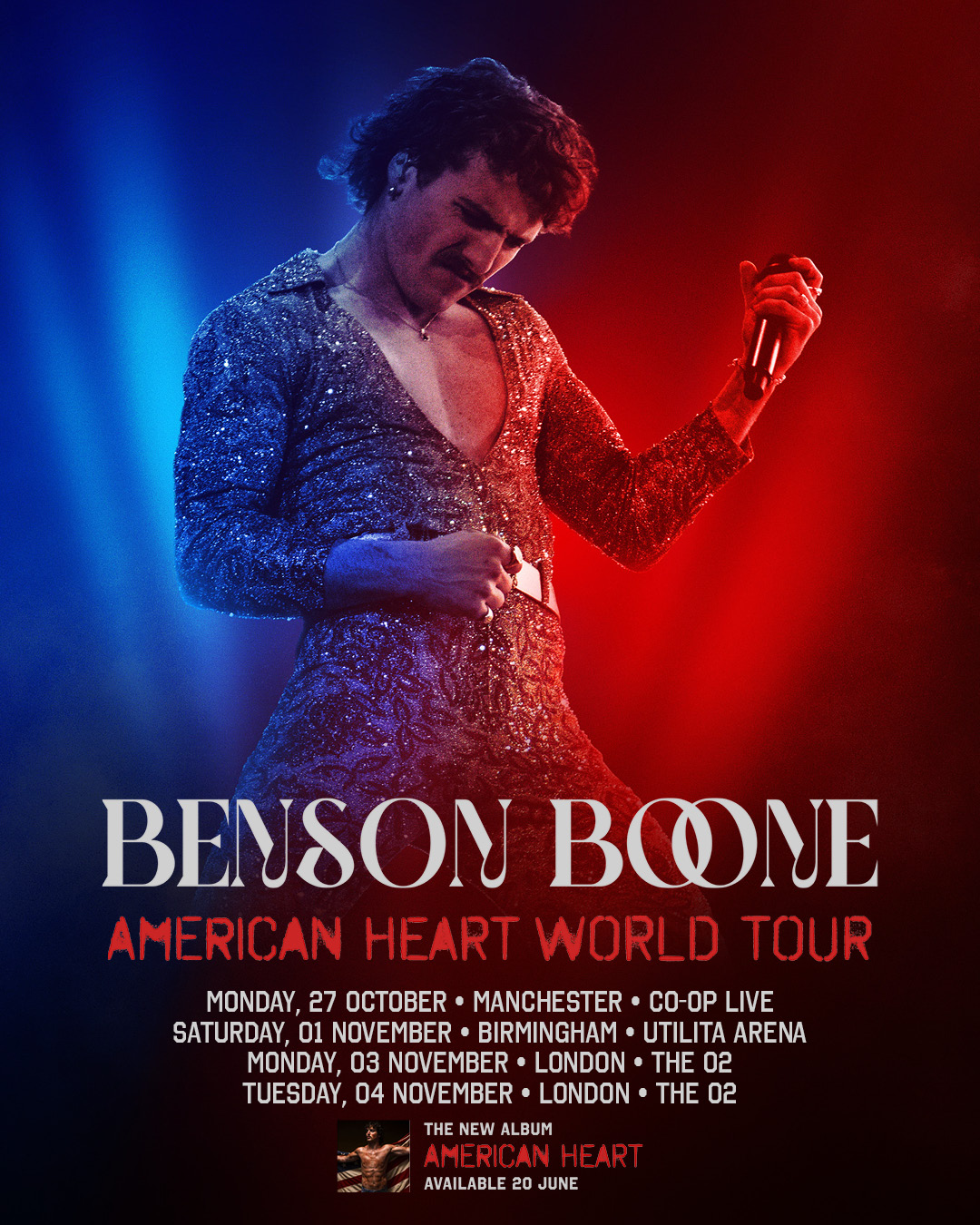 benson boone uk tour poster with show dates including manchester