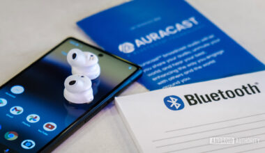 Bluetooth Auracast headphones and logo