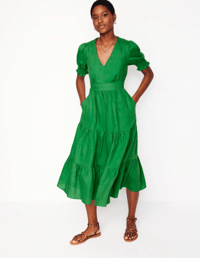 Anna Linen Tiered Midi Dress from Boden