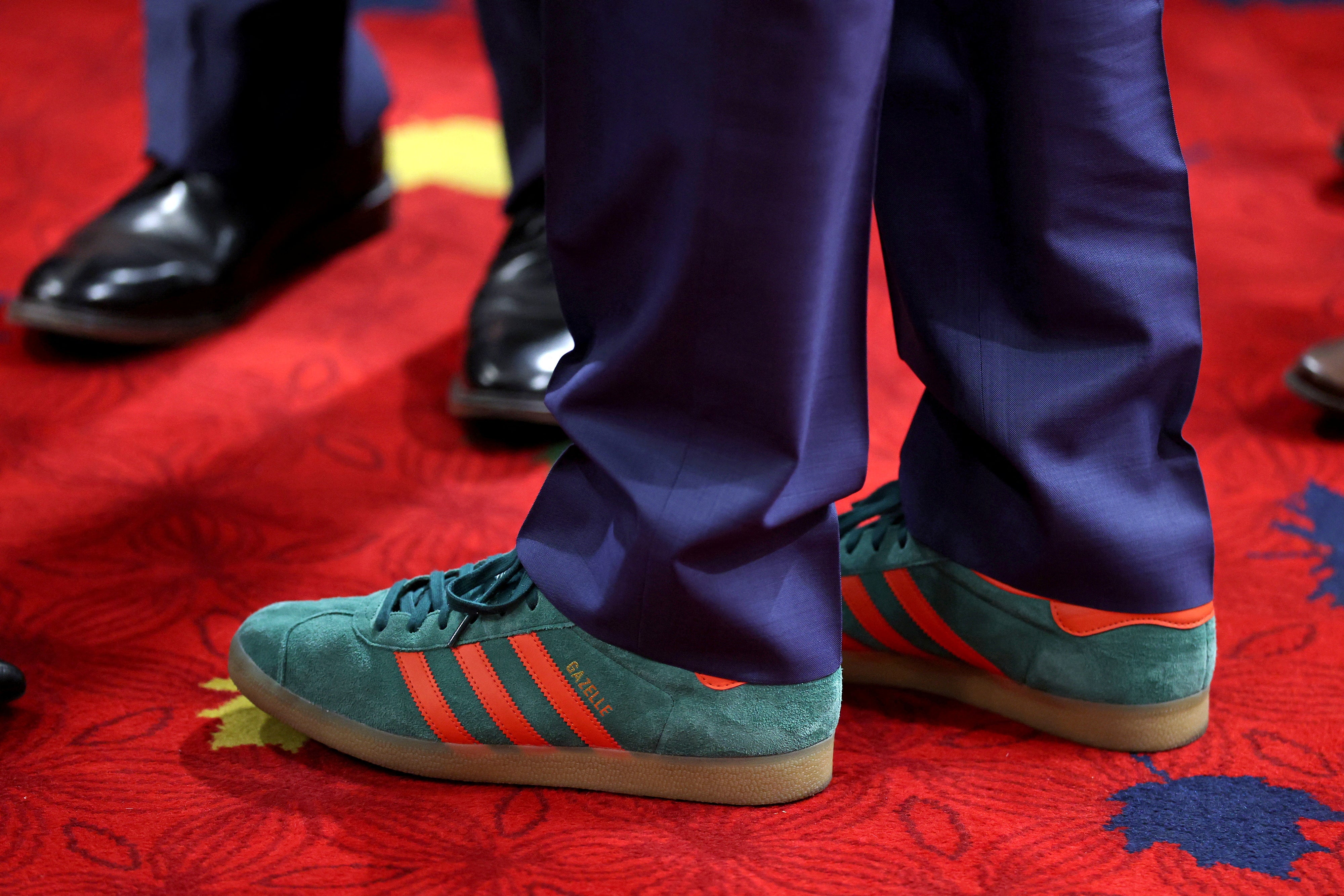A view of Former Prime Minister of Canada Justin Trudeau's Adidas shoes