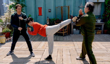 (L-R) Ralph Macchio, Ben Wang and Jackie Chan in Columbia Pictures Karate Kid: Legends