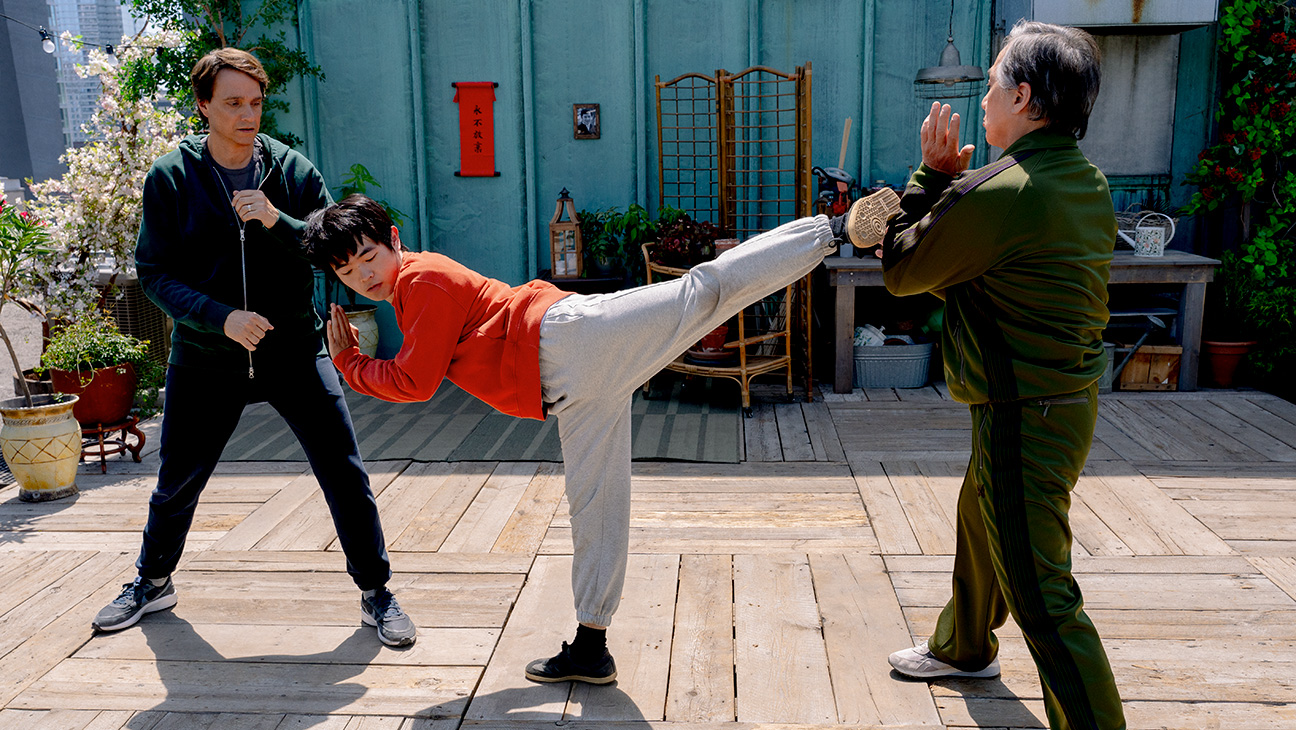 (L-R) Ralph Macchio, Ben Wang and Jackie Chan in Columbia Pictures Karate Kid: Legends