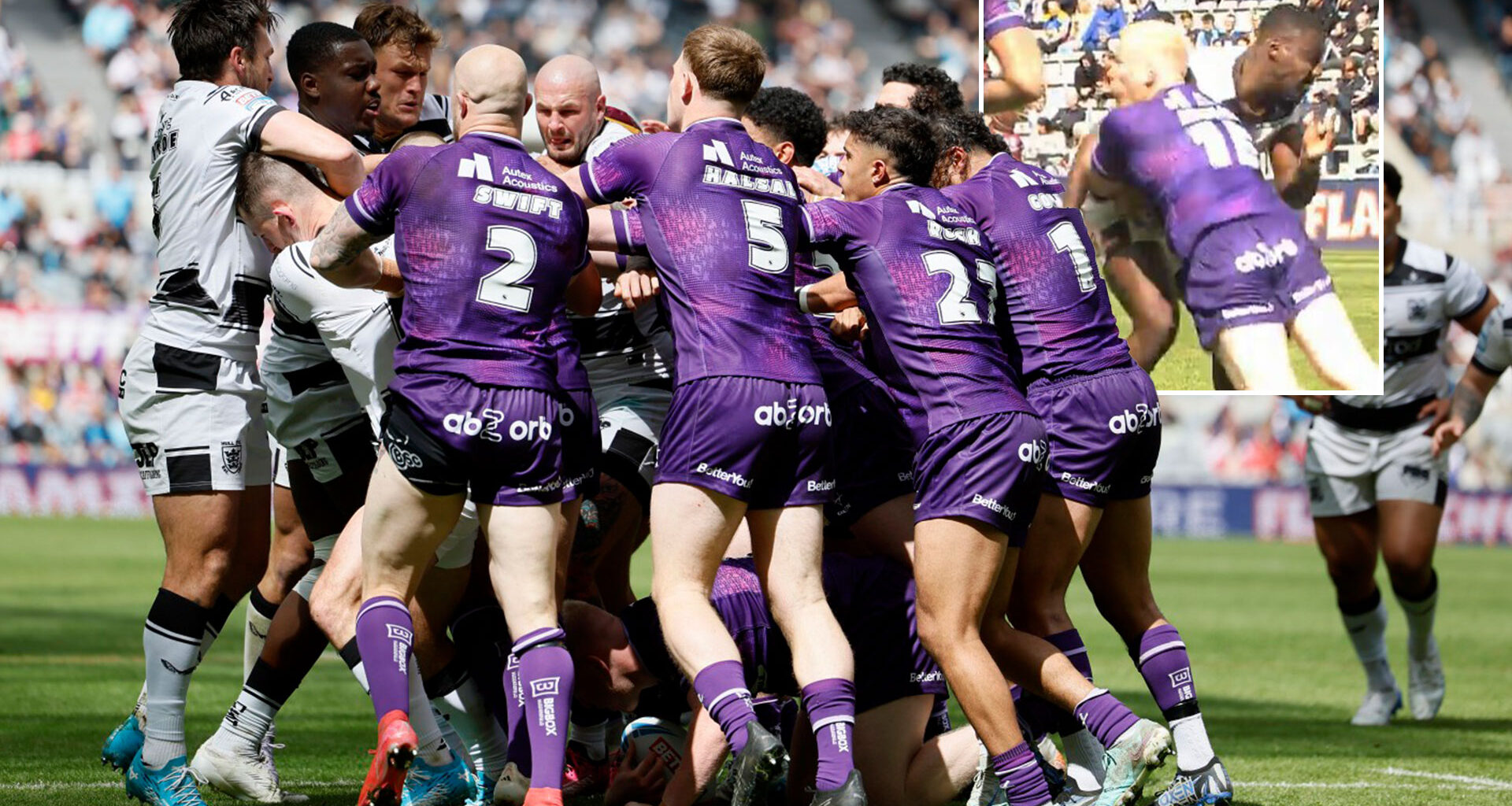 Shocking moment enormous brawl breaks out in rugby league after star is sin binned for 'horrendous hit'