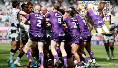Shocking moment enormous brawl breaks out in rugby league after star is sin binned for 'horrendous hit'