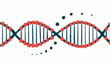 An illustration of a strand of DNA highlights its double-helix structure.