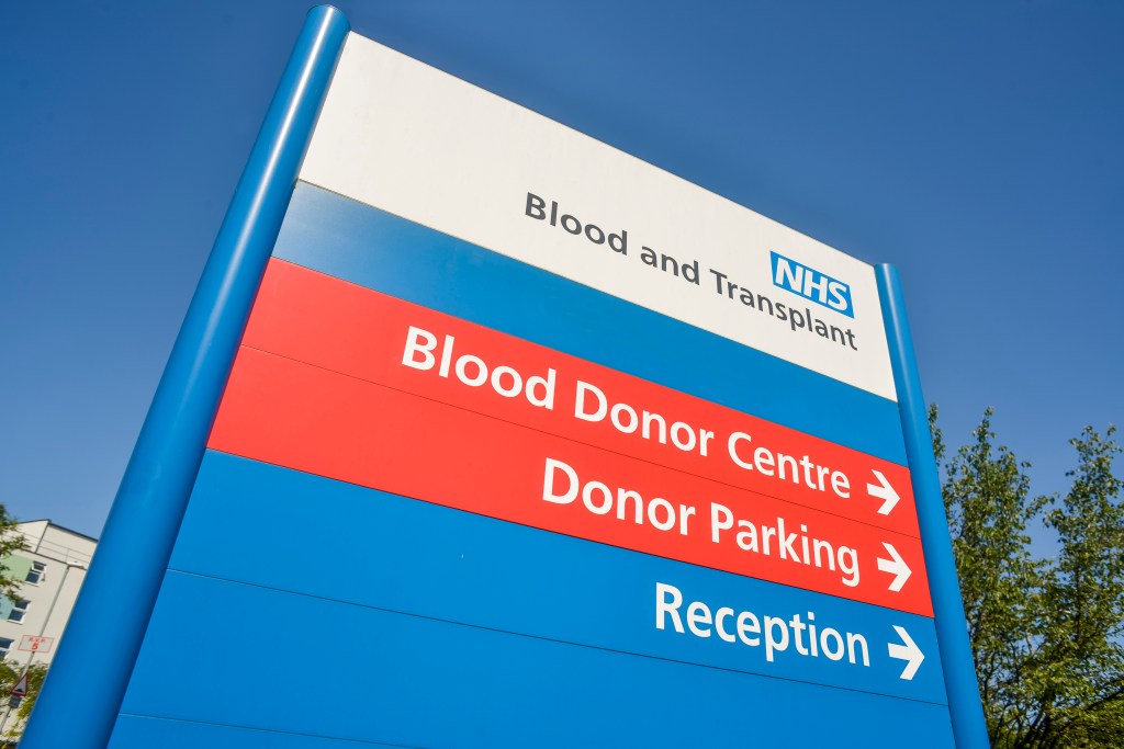 A blood donation sign