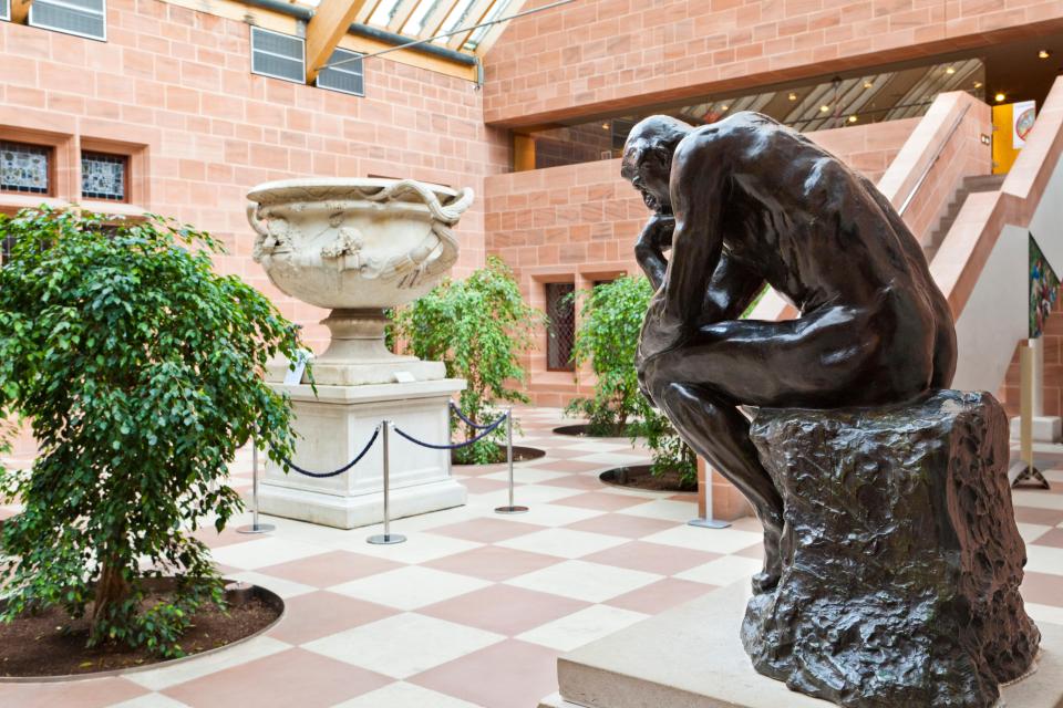 Rodin's The Thinker bronze sculpture in the Burrell Collection.