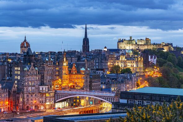 Edinburgh, view of the town from Calton Hill at dusk