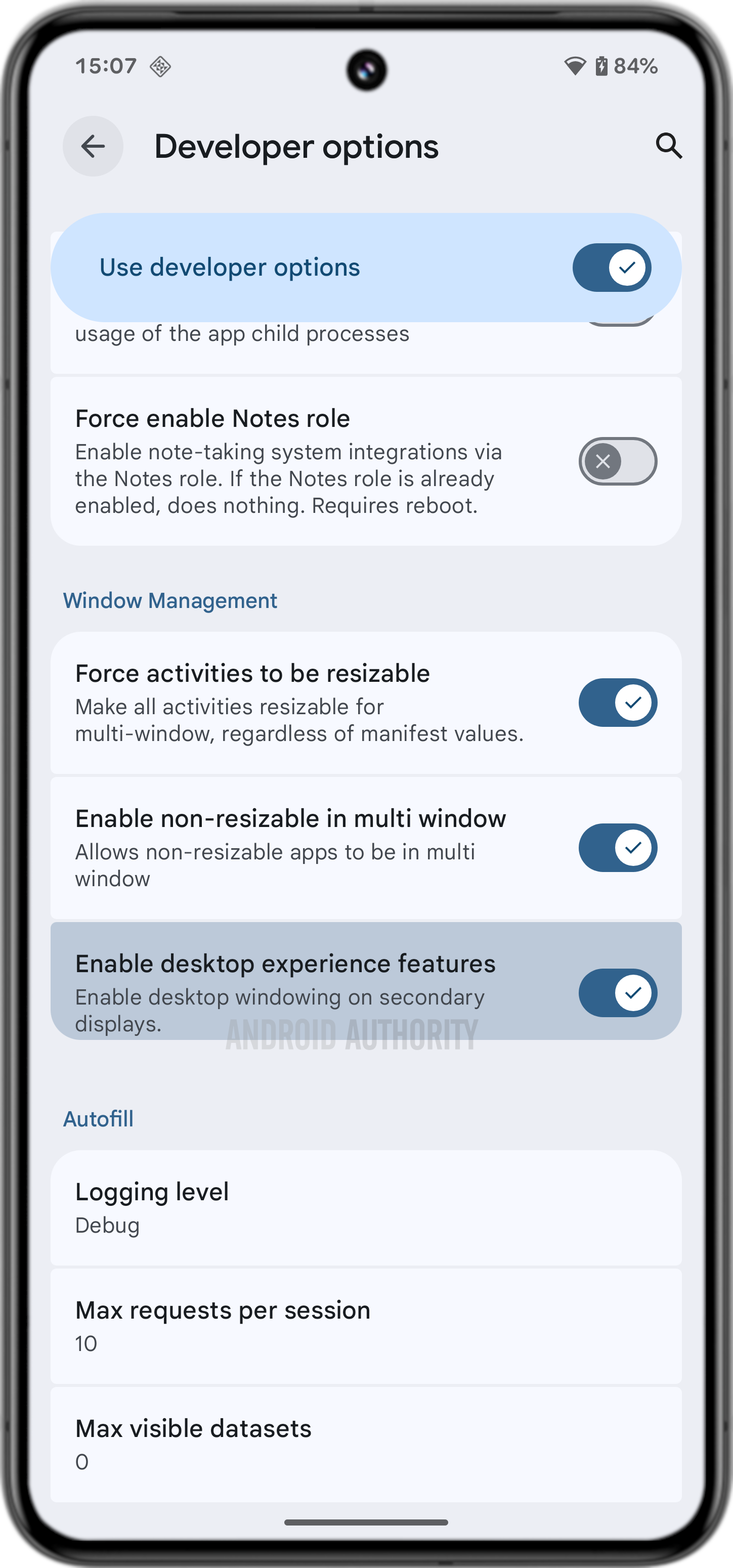 Enable desktop experience features in Android