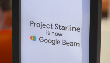 The sign showing the Google Beam name change, which used to be called Project Starline.