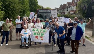 Tooting residents gathered with signs to protest changes to G1 bus service