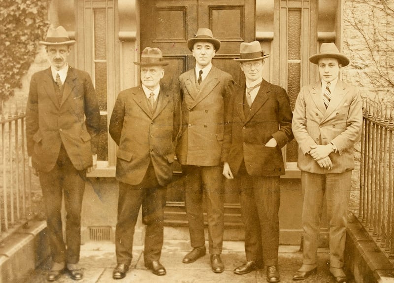 The Boundary Commission pictured at The Mall, Armagh, left to right, Francis Bernard Bourdillon, (secretary to commission); JR Fisher (representing Northern Ireland), Mr Justice Feetham (chairman), Dr Eoin MacNeill (Free State representative), and C Beerstacher (private secretary to Mr Justice Feetham)