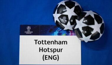 A view of the draw card of Tottenham Hotspur during the UEFA Champions League 2022/23 Round of 16 draw at the UEFA Headquarters, The House of the E...