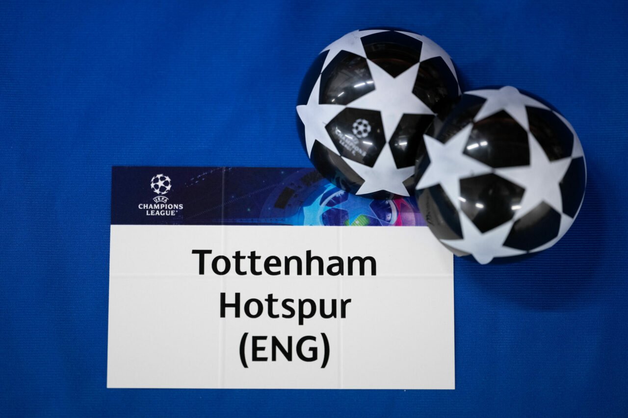 A view of the draw card of Tottenham Hotspur during the UEFA Champions League 2022/23 Round of 16 draw at the UEFA Headquarters, The House of the E...