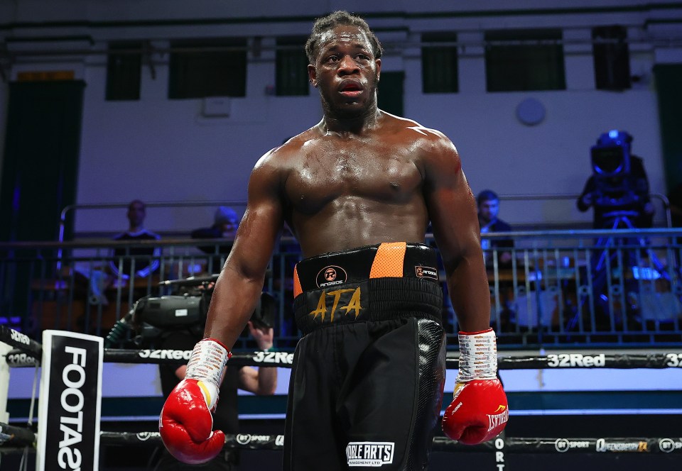 LONDON, ENGLAND - NOVEMBER 12: Aloys Junior reacts after the Cruiserweight fight between Michal Soczynski and Aloys Junior at York Hall on November 12, 2021 in London, England. (Photo by James Chance/Getty Images)