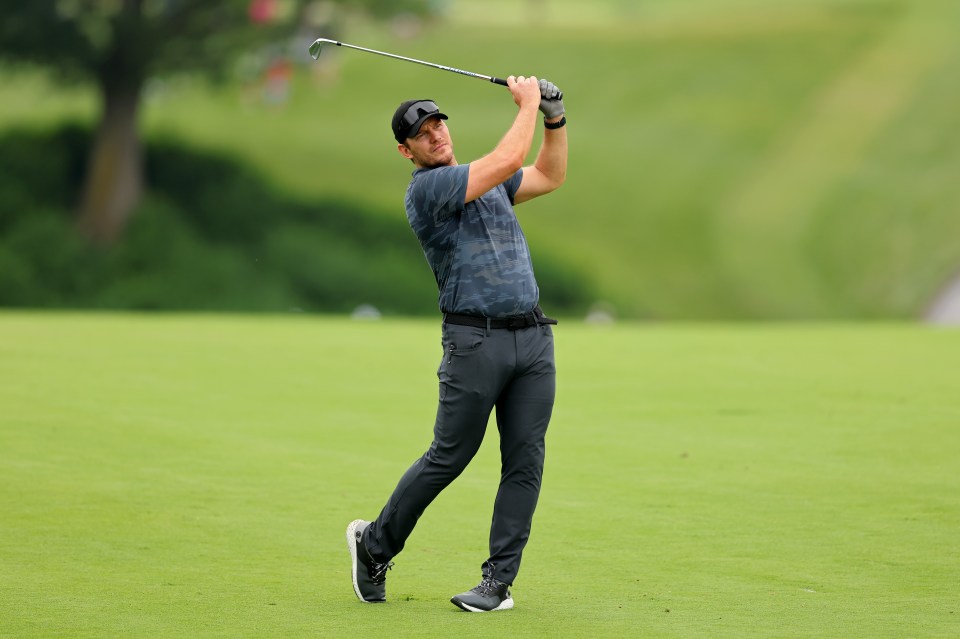 DUBLIN, OHIO - JUNE 05: Actor Chris Pratt plays his shot on the 10th hole during the Pro Am event prior to the Memorial Tournament presented by Workday at Muirfield Village Golf Club on June 05, 2024 in Dublin, Ohio. (Photo by Michael Reaves/Getty Images)