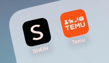 Shein and Temu icons are seen displayed on a phone screen in this illustration photo