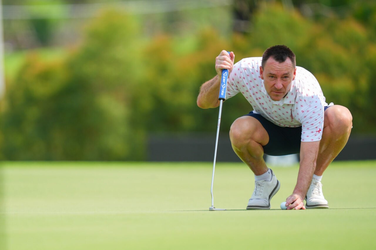 John Terry hits a tee shot during his fourballs Match on Day One of the Reignwood Icons of Football tournament in Bangkok at Robinswood Golf Club.