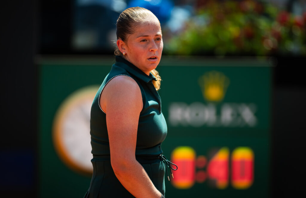 Internazionali BNL D'Italia 2025 - Day Eight. Jelena Ostapenko of Latvia reacts while playing against Jasmine Paolini of Italy in the fourth round on Day Eight of the Internazionali BNL D'Italia at Foro Italico.
