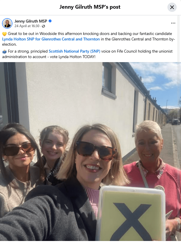 Jenny Gilruth MSP campaigning with Lynda Holton SNP.