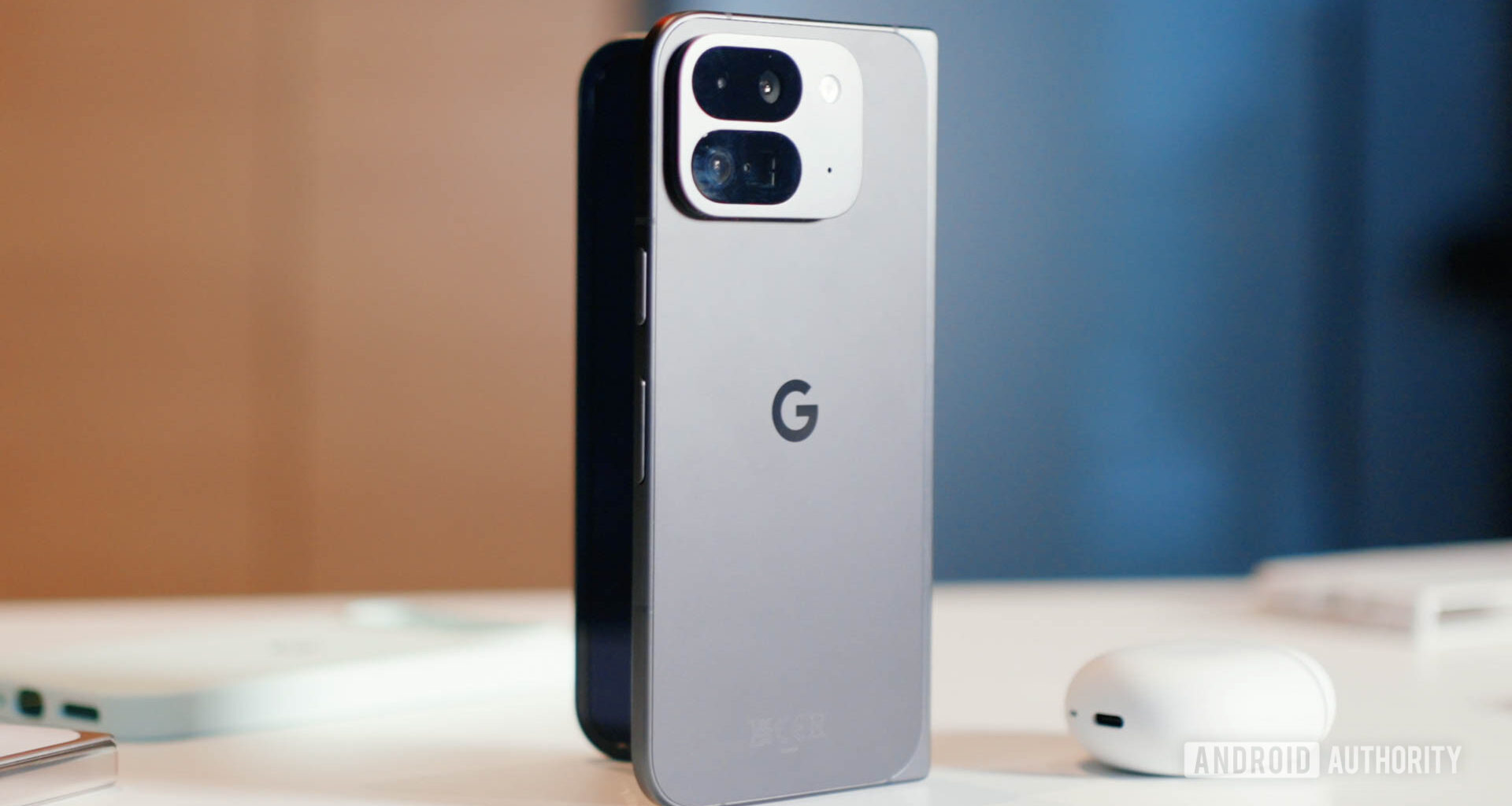 Google Pixel 9 Pro Fold standing upright on a table