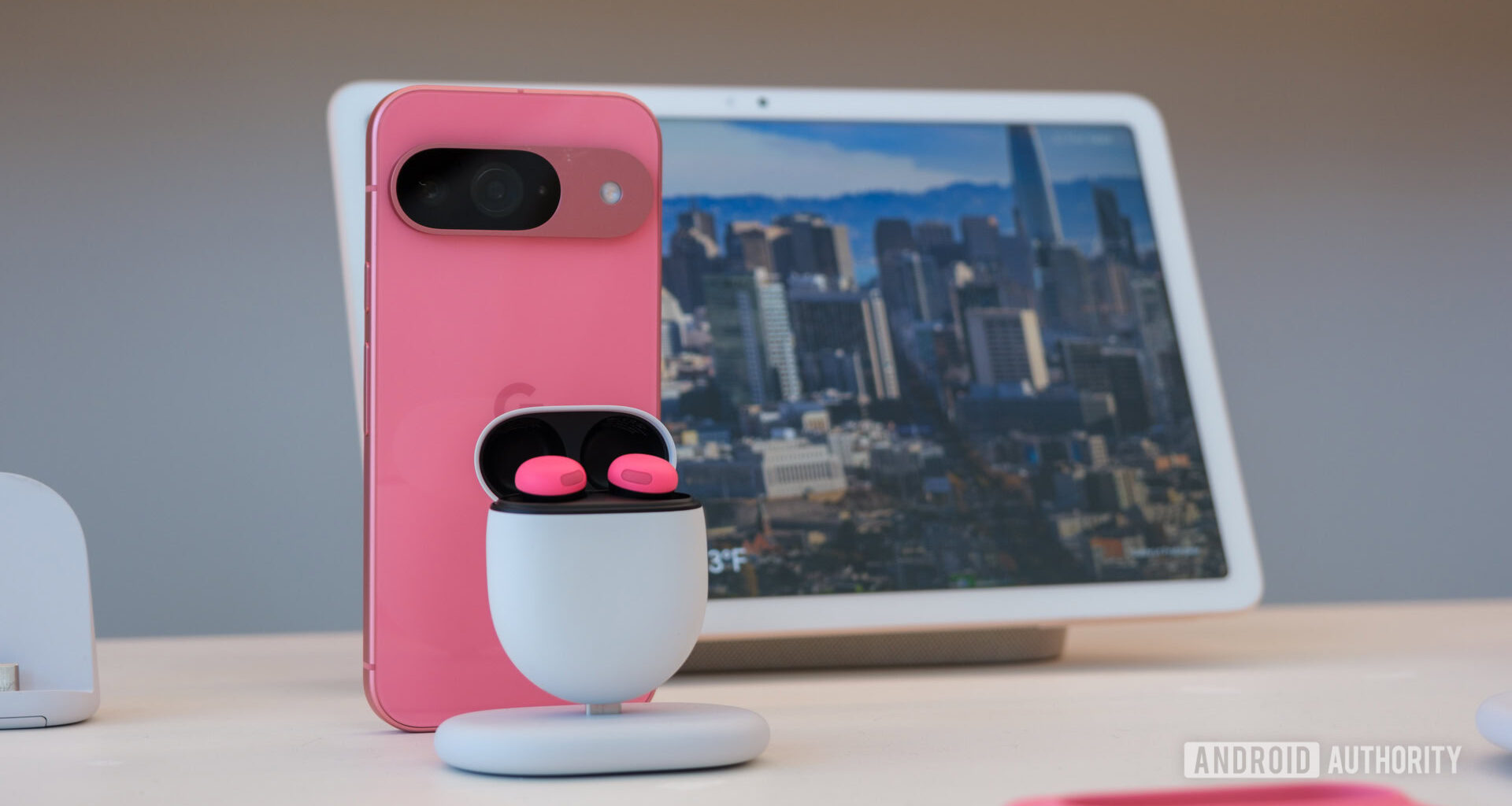 Google Pixel 9 Pro with Pixel Buds Pro 2 and Nest Hub