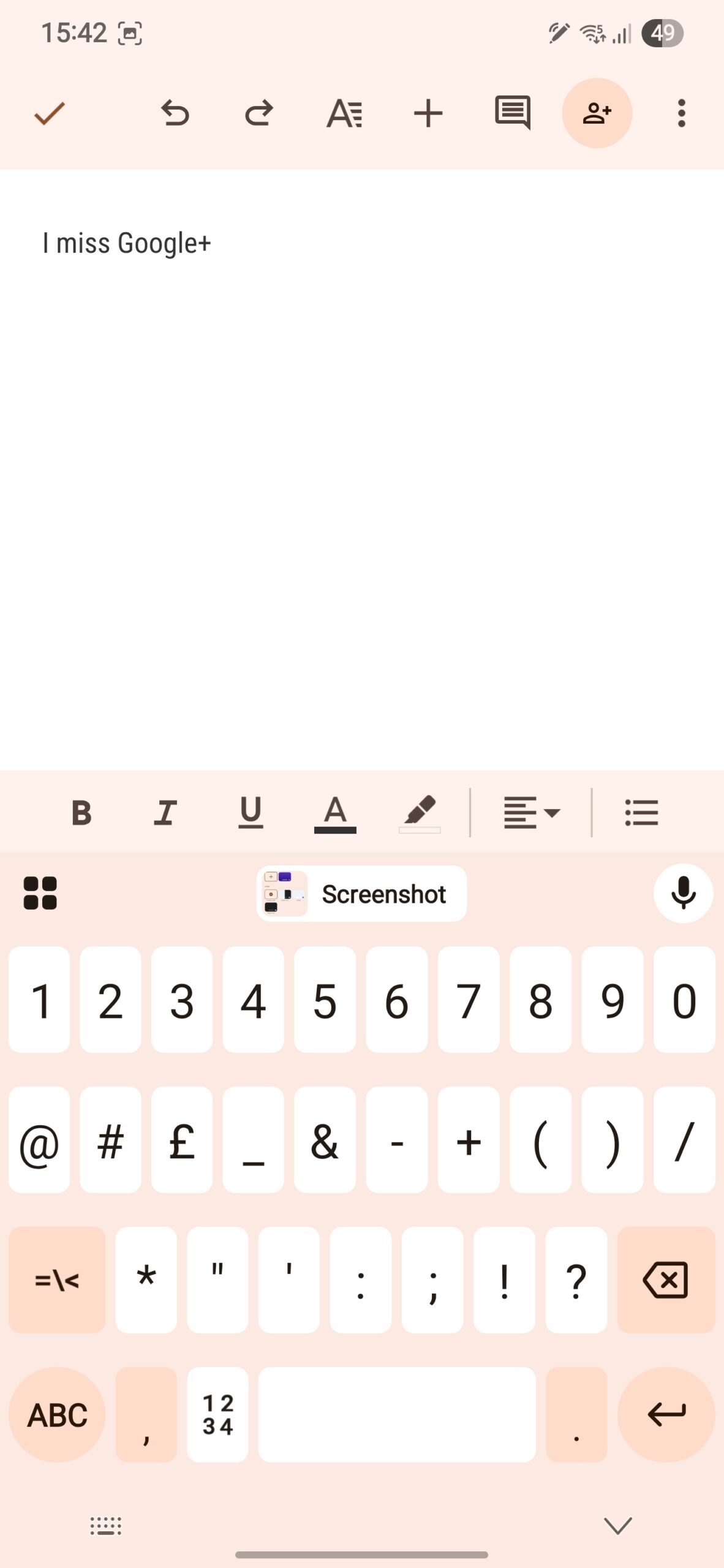 Google Docs on a Samsung phone