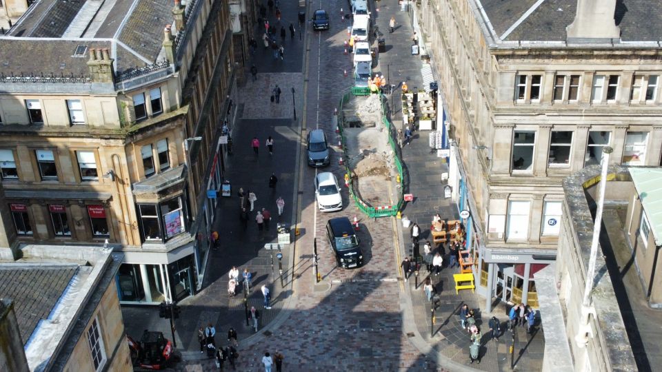 Aerial view of Gordon Street sewer repair in progress.