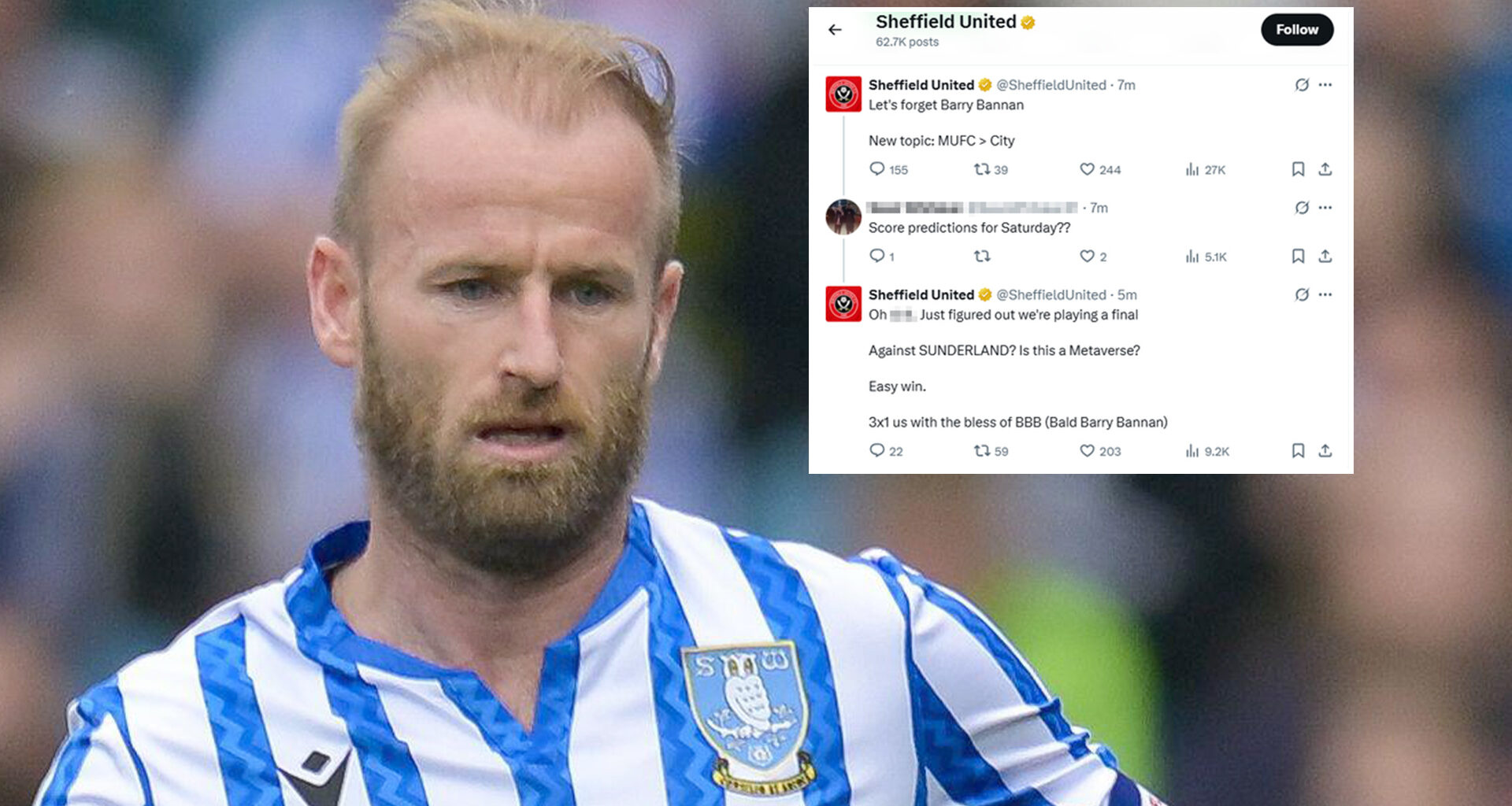 Sheffield United's X HACKED as dozens of posts slamming Wednesday star Barry Bannan shared to club's 600k followers
