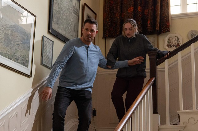 Darren and Frankie make a run for it in Hollyoaks