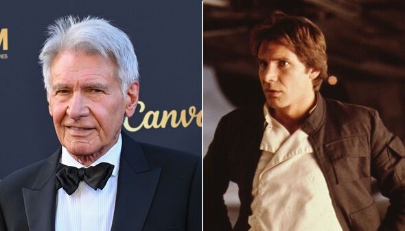 Split image of Harrison Ford and Han Solo