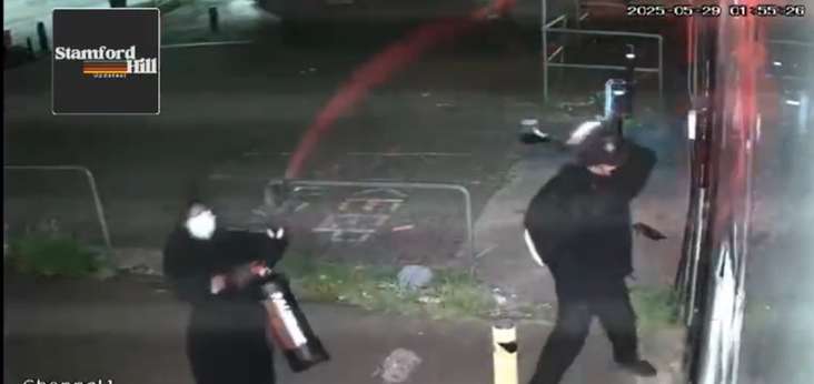 CCTV filmed the two vandals attacking the store