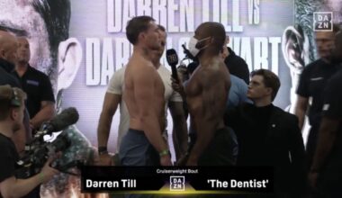 Face off! Darren Till stares down ‘Dentist’ at Misfits Boxing 21 weigh ins (Video)