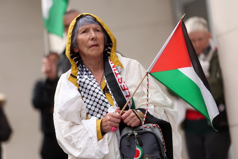 Pro-Palestine supporters hold a protest at the Northern Ireland Office in Belfast City Centre. PICTURE: MAL MCCCANN
