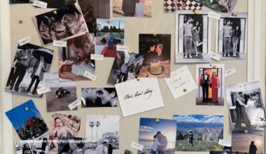 Other highlights from the post include moments from their 2017 engagement shoot, behind-the-scenes shots from their royal wedding, images of their dogs, and personal mementos like a sketch of Meghan’s coat of arms (Image source: @meghan/Instagram)