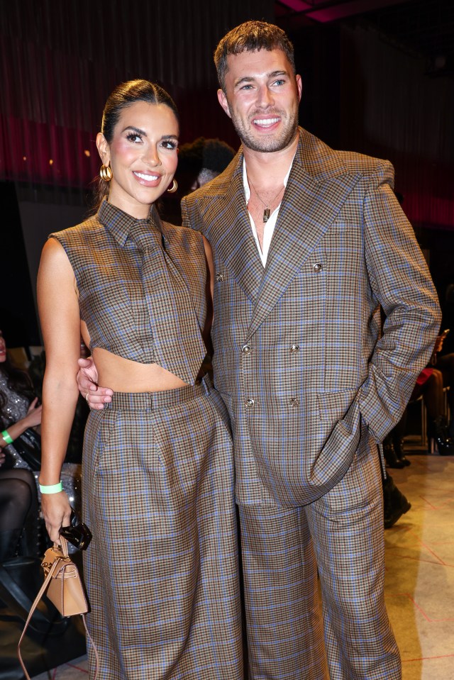 Curtis Pritchard and Ekin-Su Culculoglu at London Fashion Week.